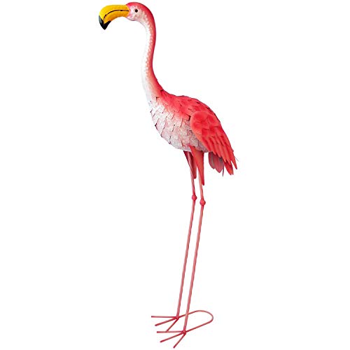 LIFETIME Dekofigur Flamingo 44x19x104cm aus Metall, Gartenfigur Gartendekoration Standfigur Teichdeko Teichfigur