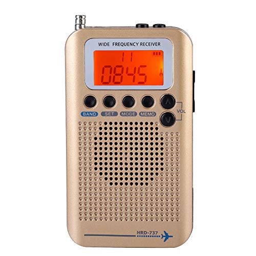 VHF tragbarer voller Band-Radio-Receiver, Airband-Radioempfänger-Scanner tragbarer Handfunkgerät (金色)