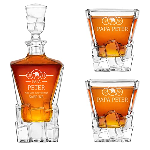 Maverton 950 ml Whiskey Karaffe + 2er Whiskygläser Set mit Gravur - Whisky Dekanter - luxuriöses Design - Kristallglas - für Männer - zum Geburtstag - Adler