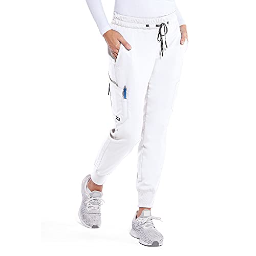 BARCO Grey's Anatomy Kira Jogger Scrub Hose für Damen mit 5 Taschen, Weiß, Large Hoch