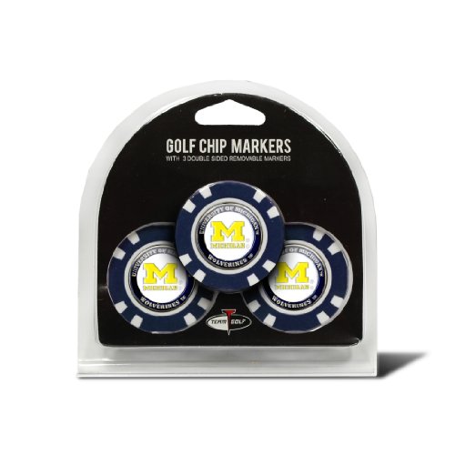 Team Golf NCAA Michigan Wolverines Golfballmarker, Poker-Chip-Größe mit kleineren, doppelseitigen Emaille-Markern, 3 Stück