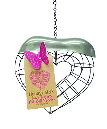 Honeyfields Futterspender für Meisenknödel Love Nature, herzförmig, schwarzes Metall mit dekorativem Edelstahldeckel, einfach aufzuhängen und EIN tolles Geschenk für einen geliebten Menschen