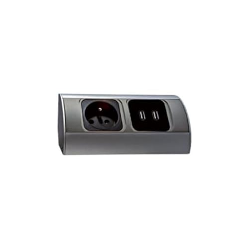 ORNO AE-1310 Ecksteckdose 1 Fach mit 2x USB-Ladegerät, 3680W, Typ E Französisch Steckdose, für Küche, Büro und Arbeitsplatte