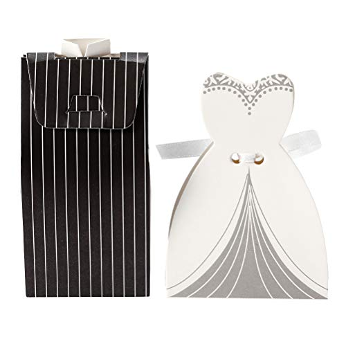 Amosfun 100 Stück Hochzeits-Bräutigam Süßigkeiten-Box Kreatives Kleid Smoking Papier Box mit Schleife