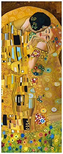 Wallario Glasbild Der Kuss von Klimt - 32 x 80 cm Wandbilder Glas in Premium-Qualität: Brillante Farben, freischwebende Optik
