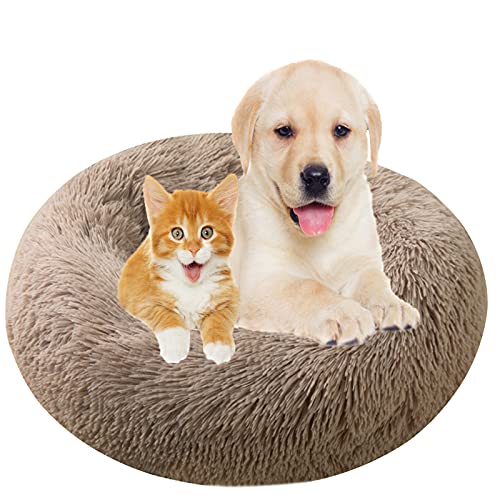 Hundebett, Rund Plüsch Haustierbett Flauschig Waschbares Katzenbett mit Reißverschluss Warme Donut Hundekissen für Haustiere- Khaki||Ø 40cm/16in