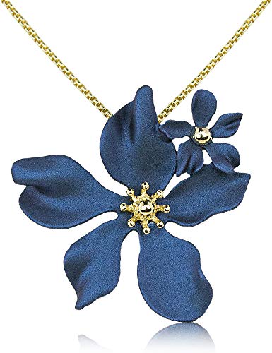 LUISIA® Halskette Nelia mit Blumen - 16 Karat vergoldet Dunkelblau