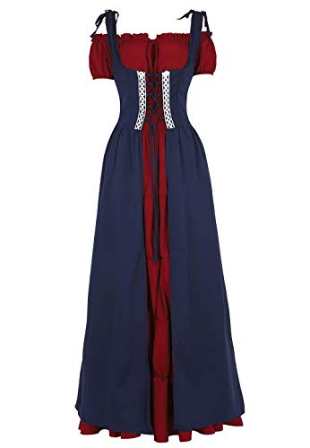 Josamogre Mittelalter Kleid Renaissance Damen mit Trompetenärmel Party Kostüm bodenlang Vintage Retro Costume Cosplay Lila XL