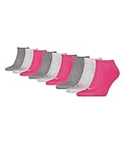 PUMA unisex Sneaker Socken Kurzsocken Sportsocken 261080001 9 Paar, Farbe:Mehrfarbig, Menge:9 Paar (3x 3er Pack), Größe:35-38, Artikel:-656 middle grey melange/pink