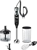 Bosch Stabmixer ErgoMixx MSM67170, Edelstahl-Mixfuß, Universalzerkleinerer, Mix- und Messbecher, Schneebesen, Ice-Crush-Klinge, leichtes Gehäuse, 12 Stufen plus Turbostufe, 750 W, schwarz/grau