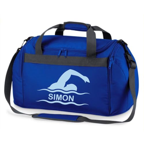 minimutz Sporttasche Schwimmen für Kinder - Personalisierbar mit Name - Schwimmtasche Duffle Bag für Mädchen und Jungen (Royalblau)