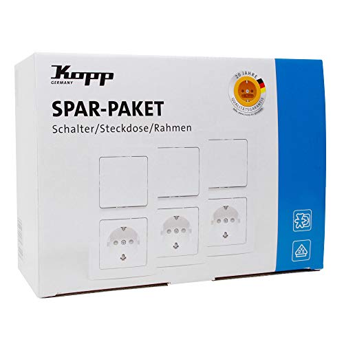 Kopp Paris Profipack 6x Schutzkontakt-Steckdosen, 4x Aus-Wechselschalter, 5x 2-fach-Rahmen, arktis-weiß