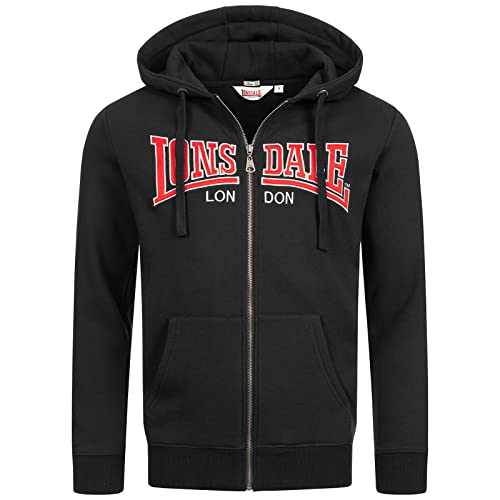 Lonsdale Herren Kapuzensweatjacke mit Reißverschluss schmale Passform Größe XL, Farbe Schwarz