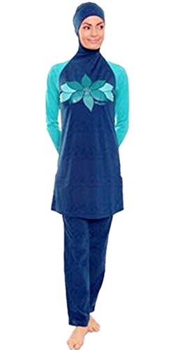 Muslimischen Damen Badeanzug Muslim Islamischen Full Cover Bescheidene Badebekleidung Modest Muslim Swimwear Beachwear Burkini (Int’l – L, Hijab Connected-2)