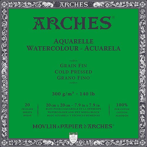 ARCHES Block Enc 4L 20x20 20H Aquarelle 100% fein 300g, Schwarz, 4