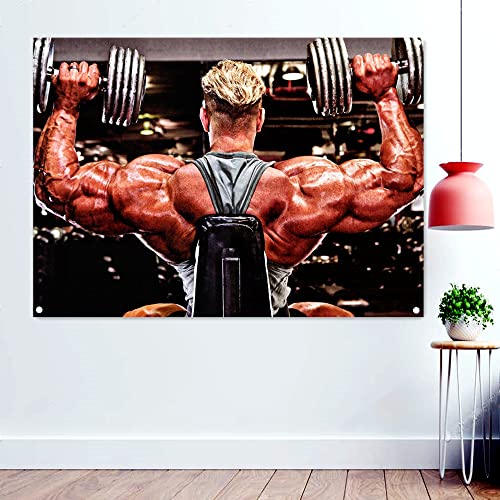Bodybuilding und Motivation Tapetenbanner Flaggen zum Aufhängen von Gemälden, Bodybuildern, Hanteln, Workout-Poster, Fitnessstudio-Dekoration, 96 x 144 cm