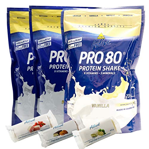 Inkospor Pro 80 Proteinpulver Sparpack + 3 Proteinriegel (Banane-Banane-Vanille)