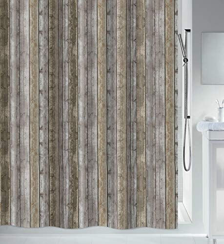 Spirella Anti-Schimmel Duschvorhang - Anti-Bakteriell, waschbar, wasserdicht, Polyester, „Roman Wood“ 180x200cm Braun