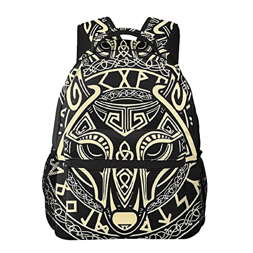 3D Druck Wikinger Rucksack für Männer, Nordische Mythologie Reisetasche Schultasche Jungen Mädchen Mode Computer Tasche,Fenrir Wolf,One Size