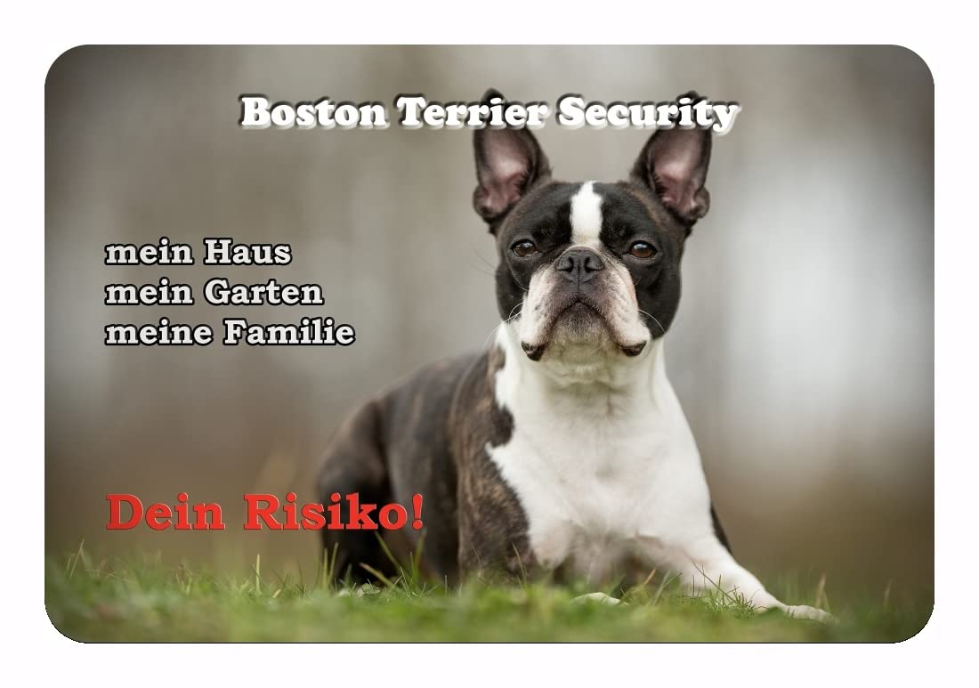Merchandise for Fans Warnschild - Schild aus Aluminium 30x40cm - Motiv: Boston Terrier Security (02)