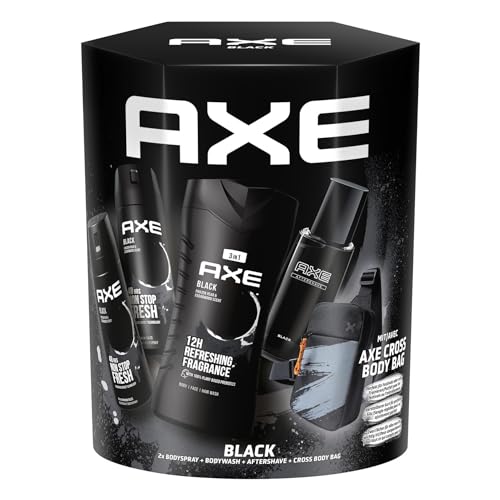 AXE Black Geschenkset für Männer mit Cross Bag Rucksack, 2 Bodysprays, Duschgel und Aftershave (1 Stück)