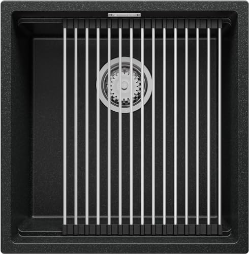 Spülbecken Graphit 46x47 cm, Granitspüle 1 Becken + Ablauf-Set, Küchenspüle ab 50er Unterschrank, Einbauspüle von Primagran