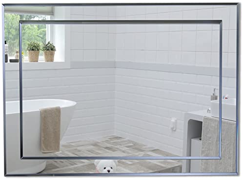 Neue Design Mood Badezimmerspiegel, rechteckig, zur Wandmontage, doppelte Glasschicht, modern und stilvoll, mit modernen abgeschrägten Kanten, 50 cm x 40 cm
