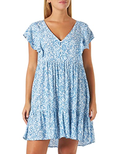 Springfield Damen Breites kurzes Kleid, Bedruckt blau, 42 EU