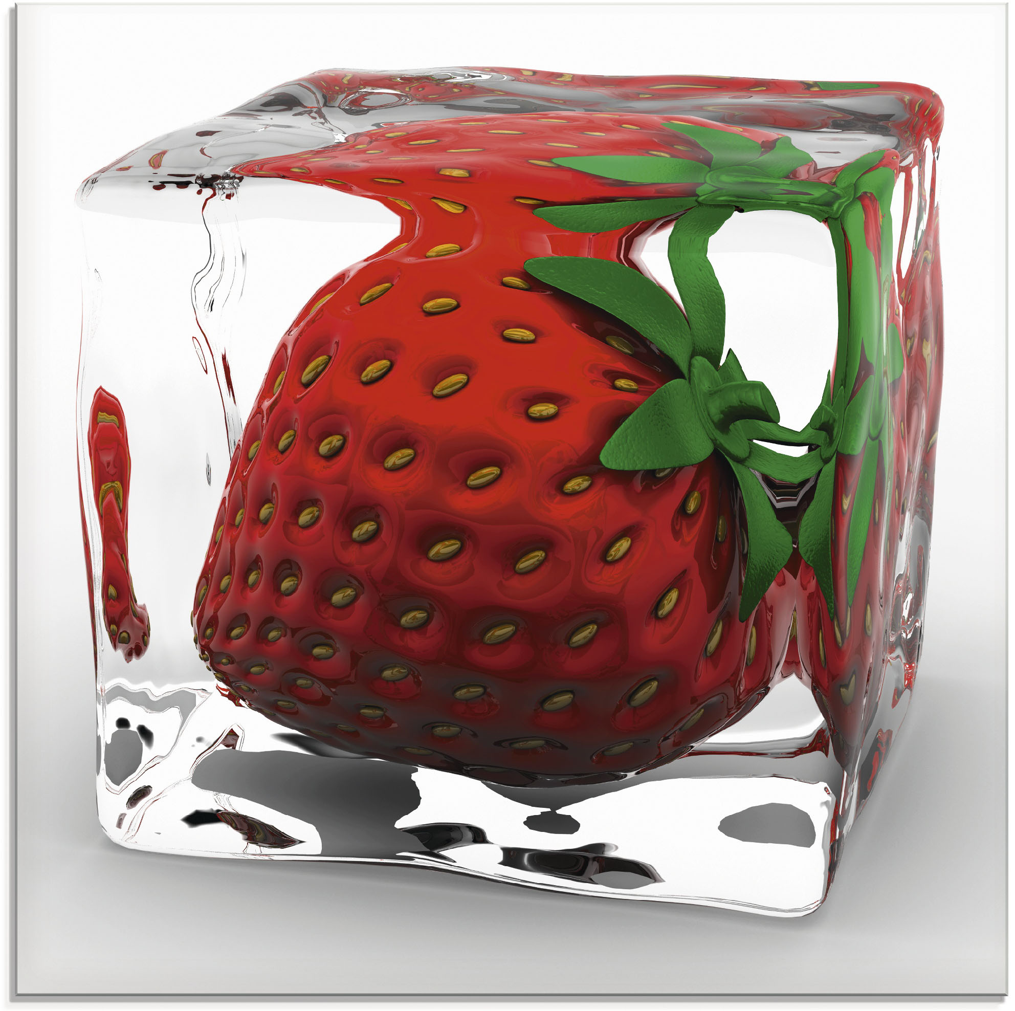 Artland Glasbild "Erdbeere in Eis", Lebensmittel, (1 St.)