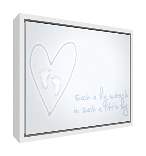 Feel Good Art eco-printed und gerahmt Nursery Leinwand, die Solide Weiß Holz Rahmen (34 x 24 x 3 cm, kleine, weich Blau, Miracle Boy)