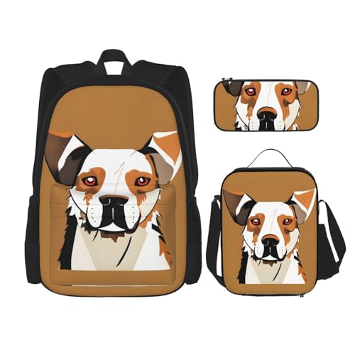 MDATT Niedlicher Tierbauernhof-Hunderucksack mit Lunchbox und Federmäppchen, 7,6 cm, Kawaii-Rucksäcke mit Lunchtasche, passende Kombination