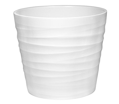 Dehner Übertopf Wave, Ø 28 cm, Höhe 24 cm, Keramik, weiß