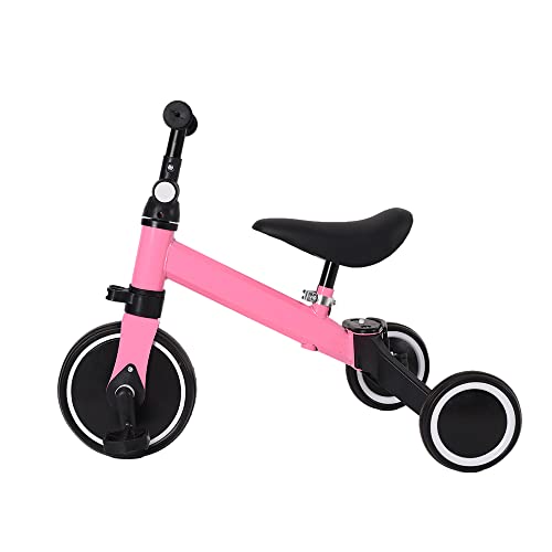 2 in 1 Kinder Dreirad & Laufrad & Balance Bike mit verstellbarem Sitz und Lenker, Kinder Tricycle mit abnehmbaren Pedalen, für Kinder von 1-3 Jahre alt-2 in 1 (rosa)