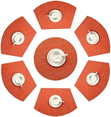 JWCN Tischsets für runde Tische Set mit 7 Tischsets aus gewebtem Vinylkeil mit Herzstück Runde Tischmatte Hitzebeständiges Wischtuch Clean Green-Orange Uptodate