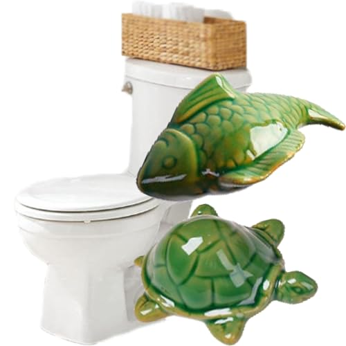 FOTTEPP Toilet Bolt Covers, Toilet Bolt Covers Decorative, Frog Ceramic Toilet Bolt Covers, Toilet Bolt Caps Frog & Fish & Turtles (Turtle+Fish)