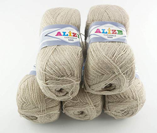 Alize Wolle Alize Lanagold 800 5 x 100g Strickwolle mit 49% Wolle 500 Gramm Wolle einfarbig türkische Wolle (152)