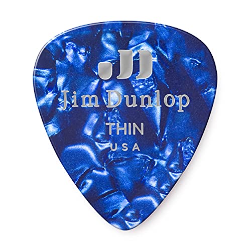 Dunlop 483R10TH Genuine Celluloid, Blue Pearloid, Thin, 72/Bag