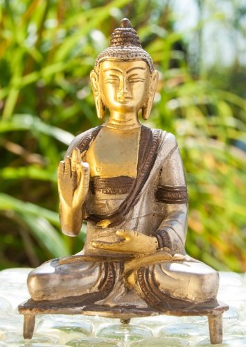 Kanakamuni Buddha sitzend ca. 13 cm 3 farbig, Messing Neue Artikel