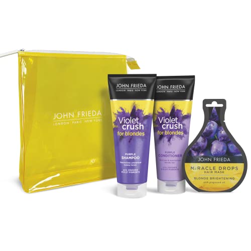 John Frieda Violet Crush Geschenkset - Shampoo, Conditioner & Miracles Drops Blonde Brightening Hair Mask