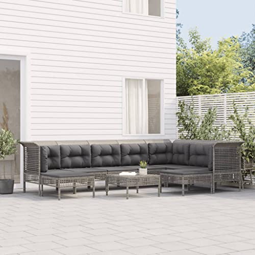 ZQQLVOO Lounge Sessel Terrassenmöbel Terassenmöbel Außen10-tlg. Garten-Lounge-Set mit Kissen Grau Poly Rattan