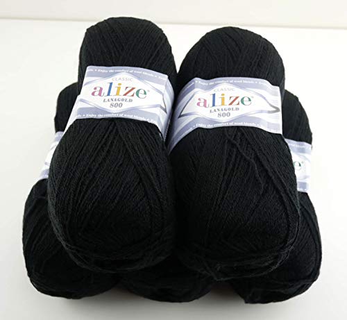 Alize Wolle Alize Lanagold 800 5 x 100g Strickwolle mit 49% Wolle 500 Gramm Wolle einfarbig türkische Wolle (60)