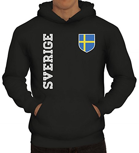 Schweden Sweden Fußball WM Fanshirt Gruppen Herren Hoodie Männer Kapuzenpullover Fan Trikot Sverige, Größe: XL,Schwarz