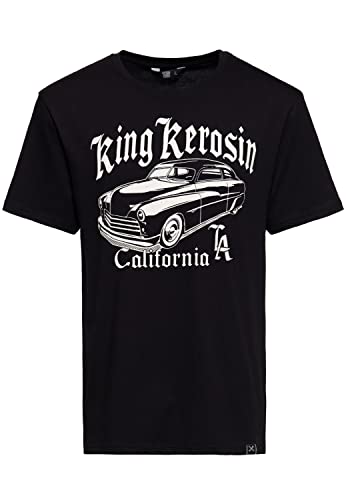 King Kerosin Herren Classic T-Shirt | Kurzarm Shirt | Regular Fit | Front-Print | Retro | Vintage | Rockabilly | Reine Baumwolle California Greaser