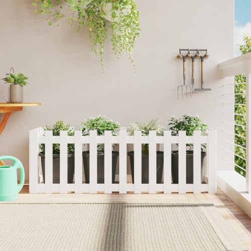 Gardening Garden Hochbeet mit Zaunmotiv weiß 150x50x50 cm Massivholz Kiefer Haus & Garten