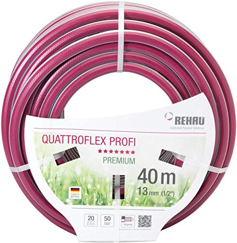 REHAU Premium-Gartenschlauch QUATTROFLEX Profi für gewerbliche Anwendungen, kein abknicken, kein verdrehen, extrem druckfest, 13mm (1/2") 40m