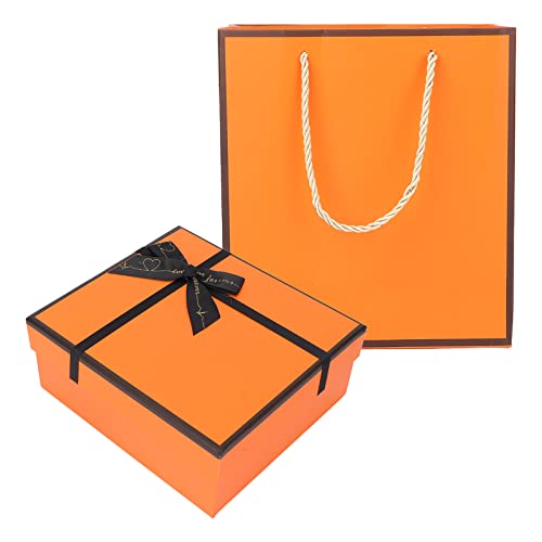 logozoee Geschenkbox, Orange Geschenkverpackungsbox Schleife Dekoration Fester Deckel Hartkarton für Weihnachten für Lippenstifte Schmuck