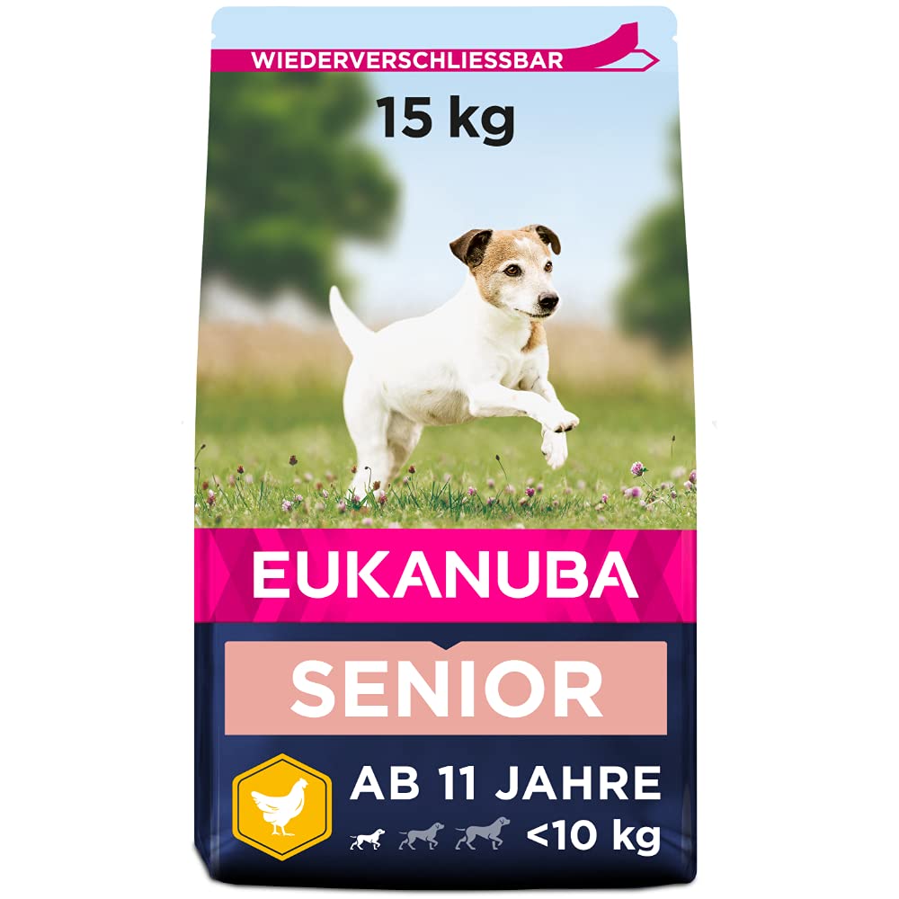 Eukanuba Hundefutter mit frischem Huhn für kleine Rassen, Premium Trockenfutter für Senior Hunde, 15 kg