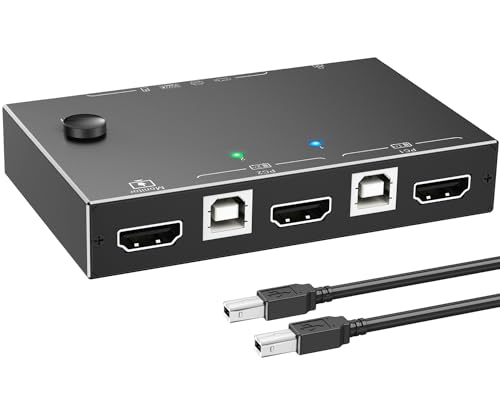 KVM Switch HDMI 2 Port 4K@60Hz, ESKEVE KVM Switch 2 PC 1 Monitore Support 100M Ethernet, HDCP2.2, HDMI2.0. KVM Switches mit 4 USB 2.0 Ports für Tastatur, Maus,U-disk und Drucker USB-Geräte