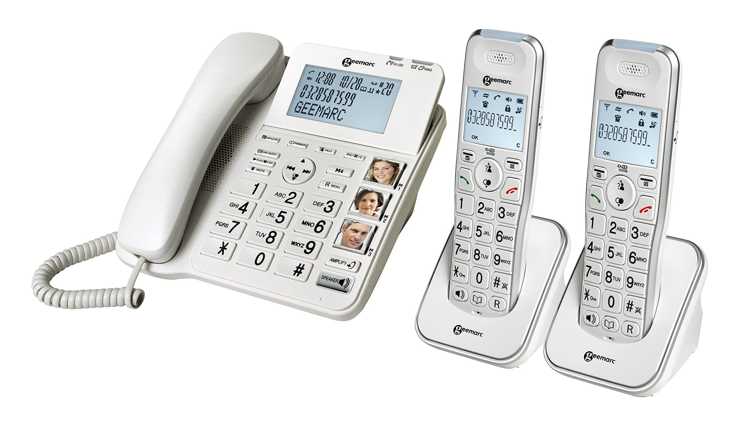 Geemarc Amplidect 295 Combi Duo - Verstärktes Festnetztelefon und zusätzliche Mobilteile mit Anrufbeantworter, starkem Klingelton und großen Tasten für Senioren - Geringer bis mittlerer Hörverlust - Version DE