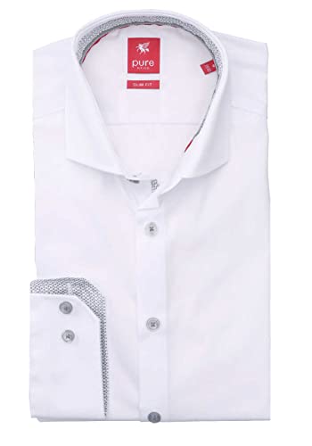 Pure Slim Fit Hemd Langarm Haifischkragen Punktiert weiß Größe XL
